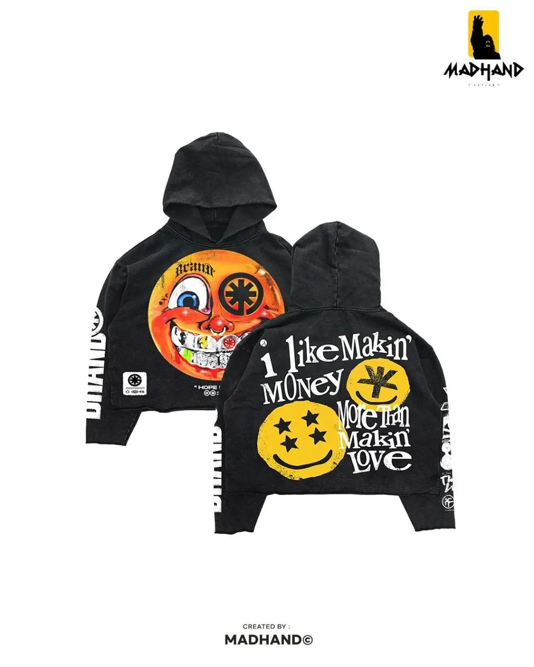 Harajuku Autumn Fashion Sportswear Luxury Brand Smiley Cartoon Hip Hop Letter Hoodie Men's Street Wear Hoodie  anime hoodie