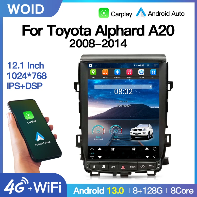 For Toyota Alphard ANH20 Elfa A20 2008-2014 Car Multimedia Player Bluetooth Audio Radio Carplay Android13.0  Auto Navigation GPS 