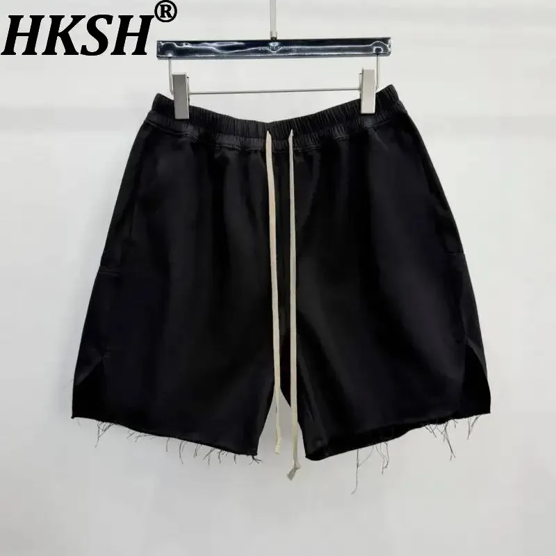 HKSH Summer New Men Tide Dark Shorts Zipper Design Workwear Pants Casual High Street Trendy Split Drawstring Chic Capris HK23177