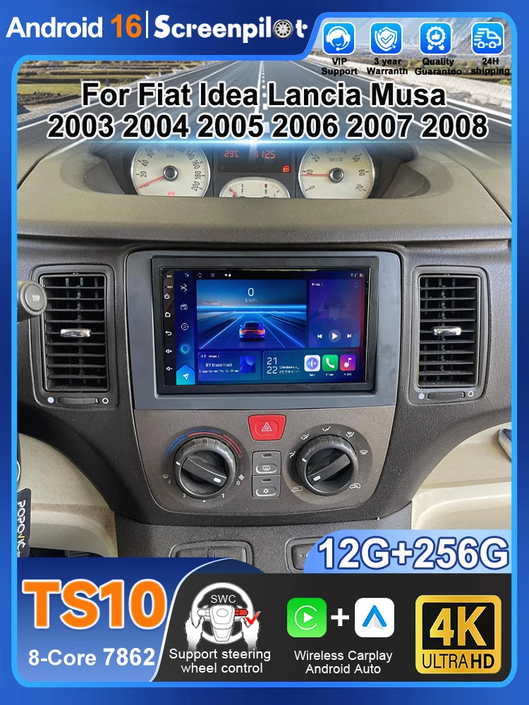 Android 16 Carplay Display Scherm GPS Navigatie Autoradio voor Fiat Idea Lancia Musa 2003 2004 2005 2006 2007 2008, geen 2din video. - afbeelding 2
