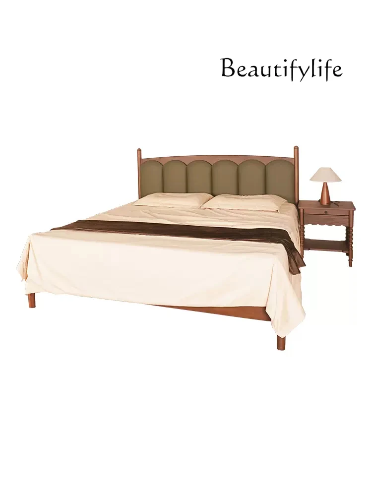 

French Style Chinese Style Solid Wood Bed 1.8 M Roman Column Black Soft Bag Princess Bed