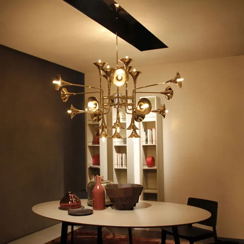 Modern Golden Pendant Lamp Retro Horn Pendant Lamp Used for Decorative Lighting in Living Rooms Hotels and Exhibition Halls