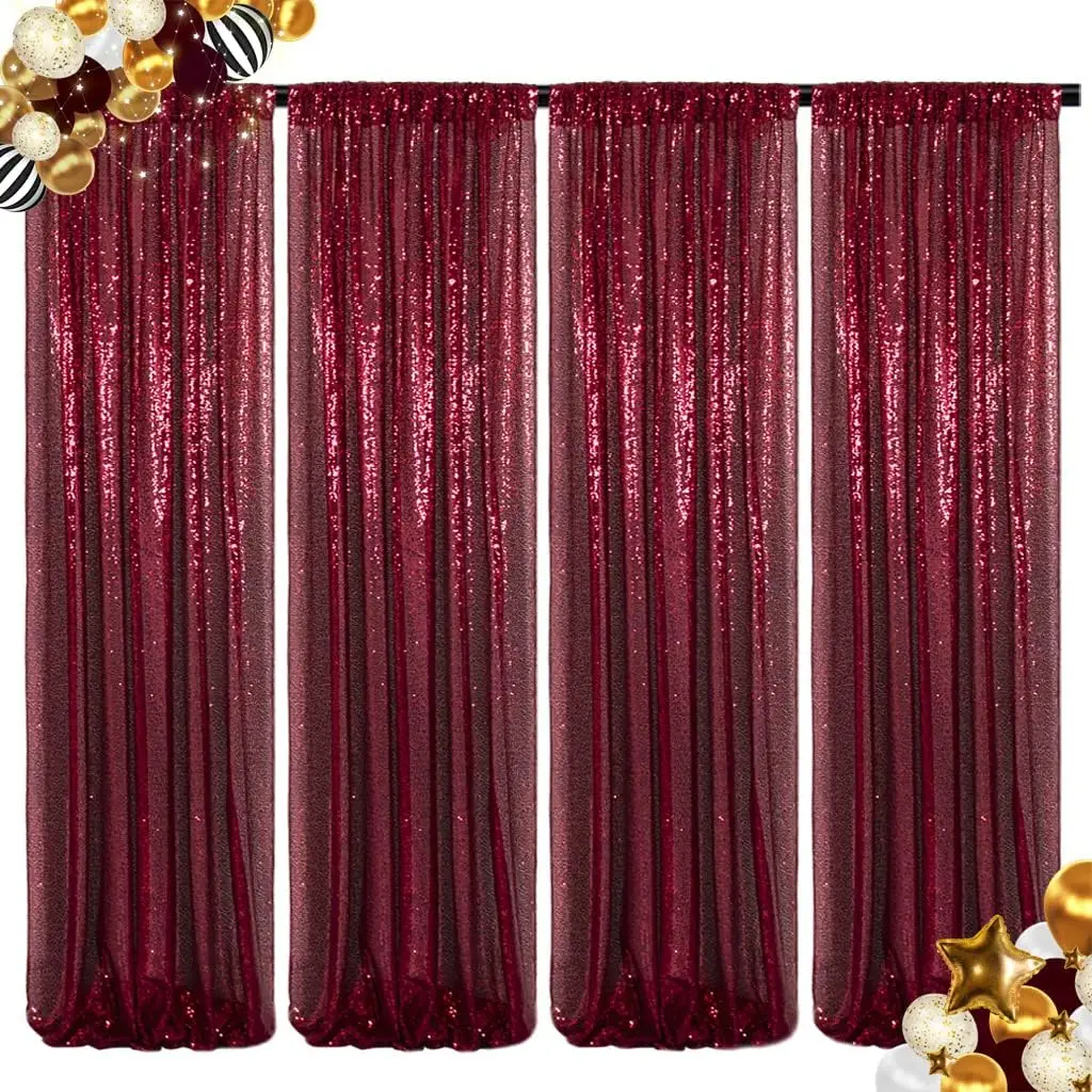 

Фон для фото с блестками бордовый, 4 шт. - 2 фута x 8 футов, блестящие шторы, винные блестки сзади, тканевый фон для фотосъемки, темно-бордовый блесток