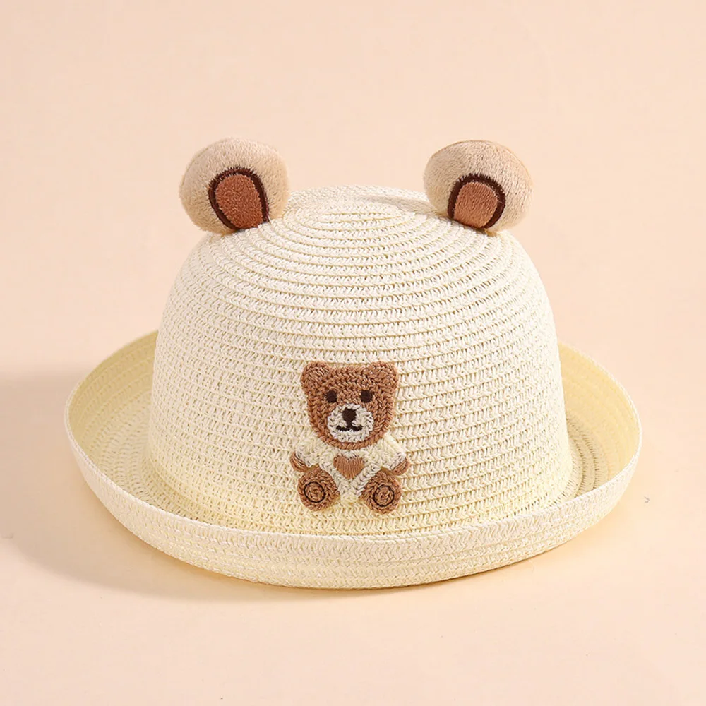 Boys And Girls Fisherman Hats Children's Summer Cute Bear Outdoor Sun protection Straw Caps Kid's Headdress