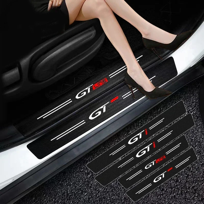 Carbon Fiber Car Front Rear Door Threshold Sticker for Peugeot GTLine GT Badge 307 308 107 108 208 2008 3008 4008 508 RCZ Decals