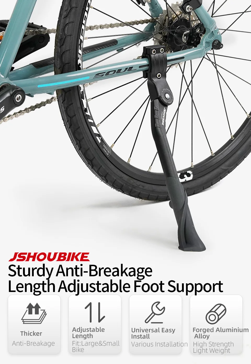 Jshoubike verstellbarer Fahrradst änder Aluminium legierung MTB/Schnee/Faltrad/Elektro fahrzeug Fahrrad Seiten fuß stütze 24-29 Zoll – Detail 2