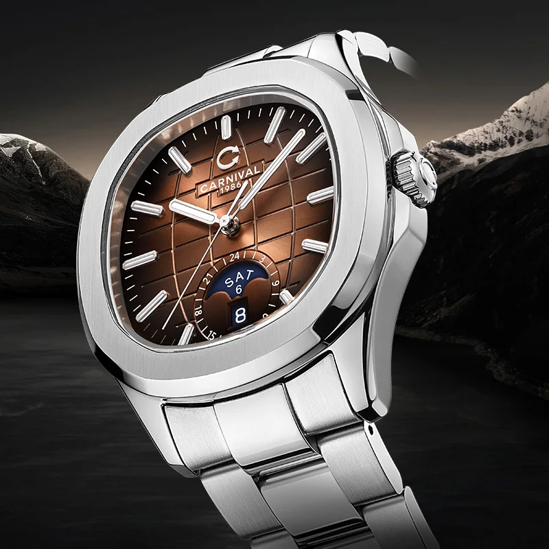 Carnival Automatic Watches for Men NH36 MIYOTA Mechanical Luxury Nautilus Multifunction Montre Homme часы мужские наручные 시계