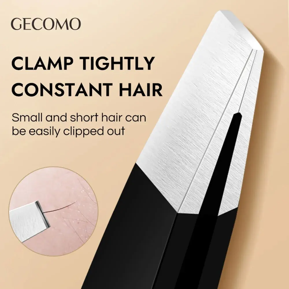 GECOMO Stainless Steel Black Eyebrow Tweezer with Slant and Flat Point Beauty Tools for Eyebrows & Ingrown Hair Removal