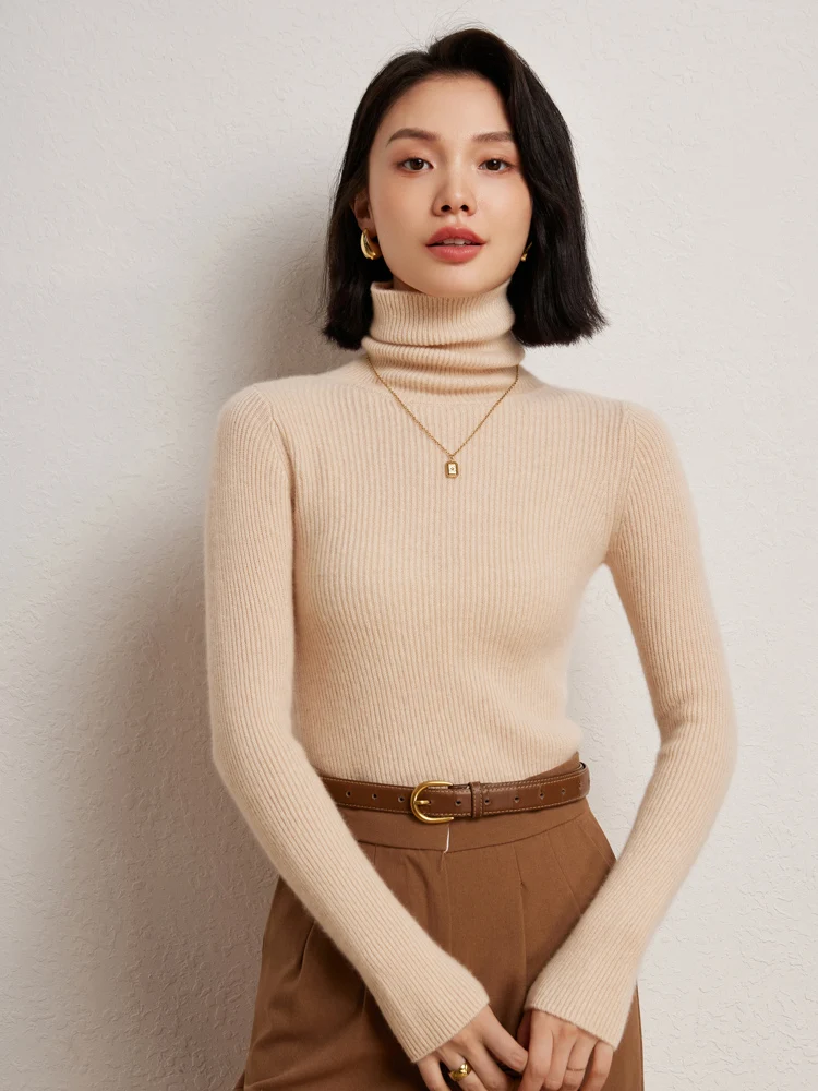 

Autumn Winter High Quality Women's Solid Turtleneck Pullover 100% Cashmere Sweater Warm Soft Grace Basic Female Clothing Tops