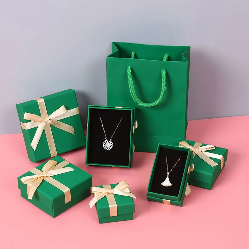 

12pcs/Lot Green Bow Shaped Jewelry Box For Bracelet Necklace Ring Earring Pendant Packaging Cases Chic Wedding Day Gift