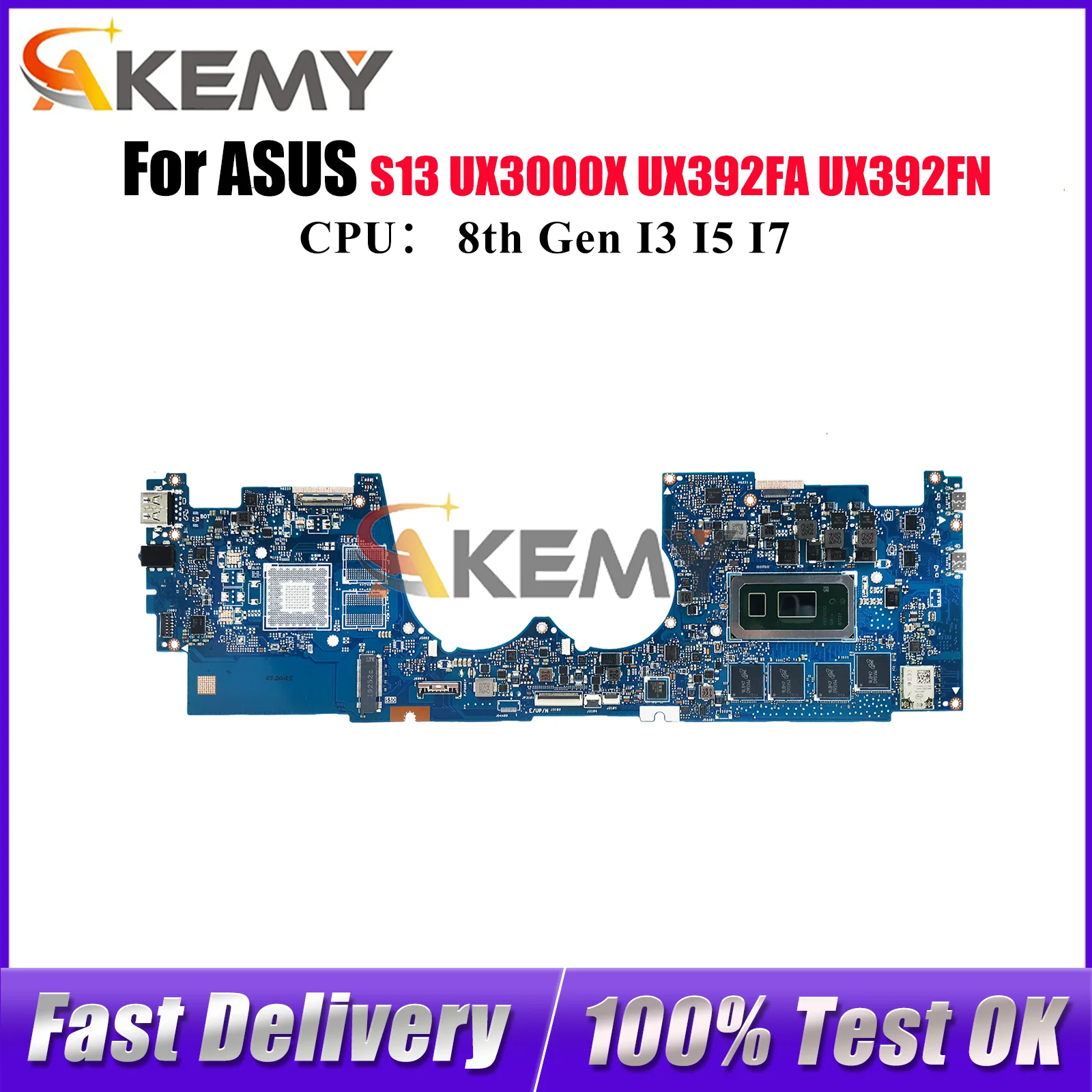 

UX392FA Laptop Motherboard For ASUS ZenBook S13 UX3000X UX392F UX392FA UX392FN Mainboard W/ I3 I5 I7 CPU 100% tests OK fast ship