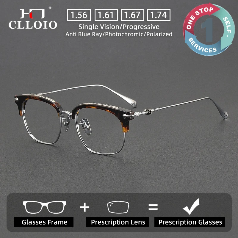CLLOIO Fashion Business Durable Prescription Glasses Anti Blue Light Acetate Frame Titanium Temple Progressive Reading Eyewear