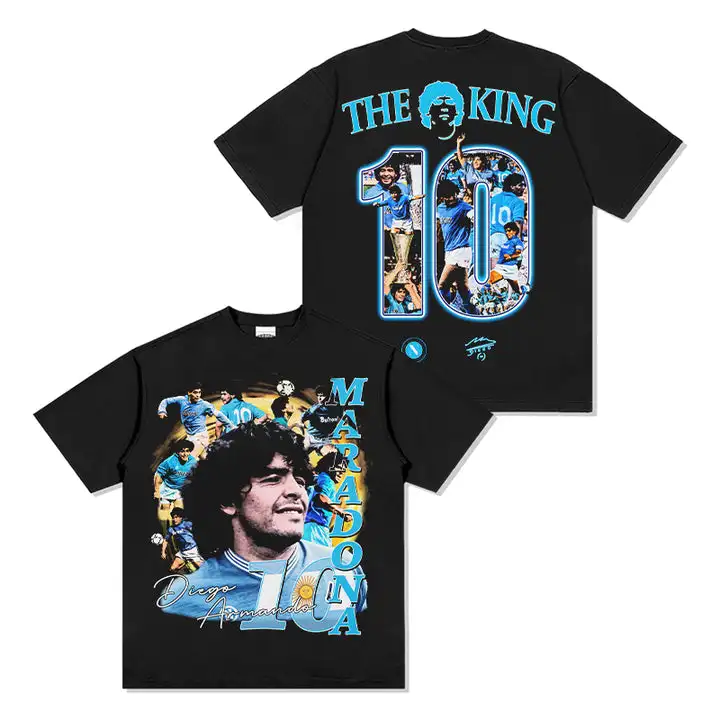 Diego maradona algodão masculino futebol camiseta napoli jersey 1989 campeão camisa comemorativa verão unisex camisa de manga curta