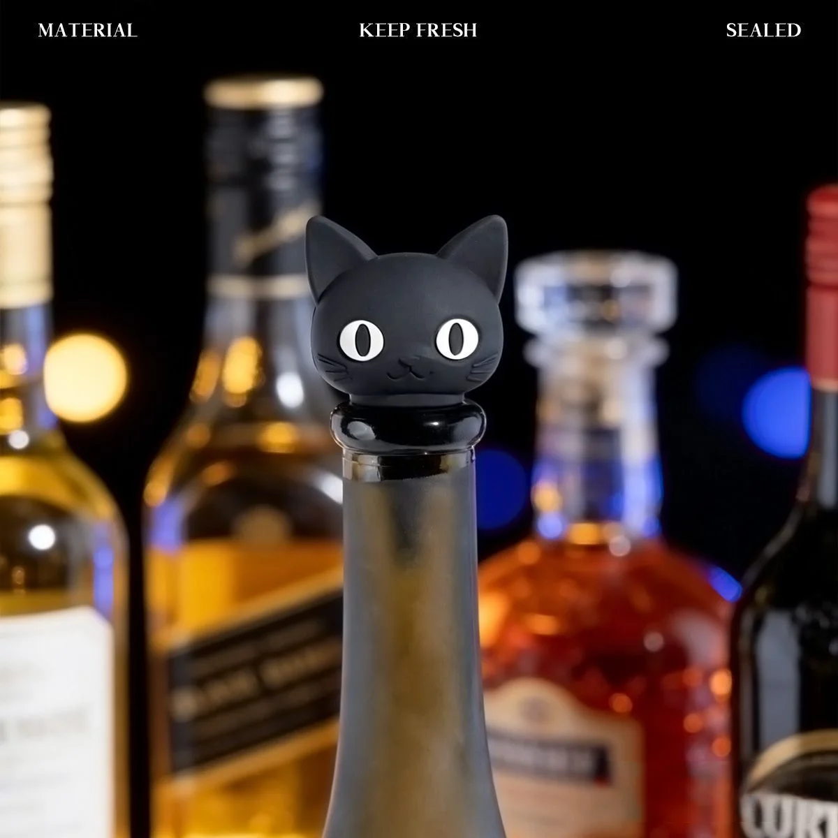 2026 new cute cat design, universal sealing and dustproof for red wine, wine stopper, food grade silicone universal wine stopper