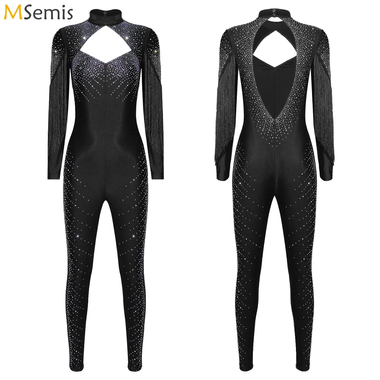 Ginnastica artistica da donna Pagliaccetti interi Body Manica lunga con nappa Strass Tute intere per balletto Body per balletto