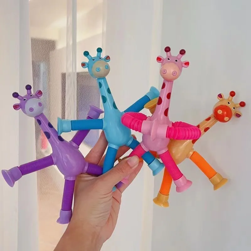 Children Suction Cup Toys Pop Tubes Stress Relief Telescopic Giraffe Relieve Stress Sensory Bellows Toys Anti-stress Squeeze Toy