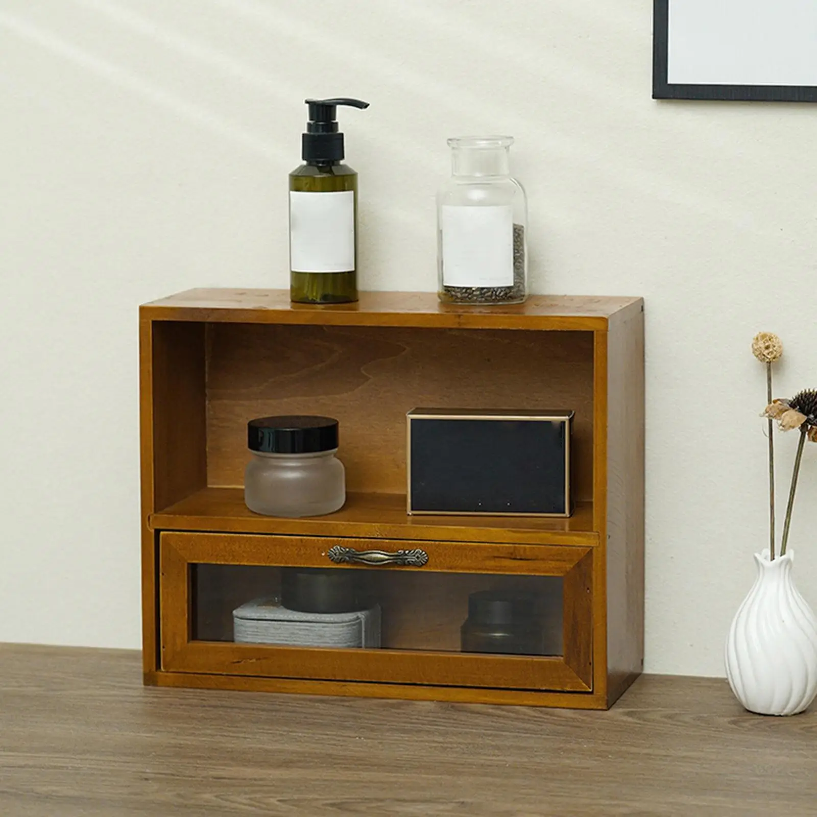 Versatile Wooden Desk Storage Box Organizer Large Capacity for Office Supplies Makeup Jewels Natural Tabletop Container