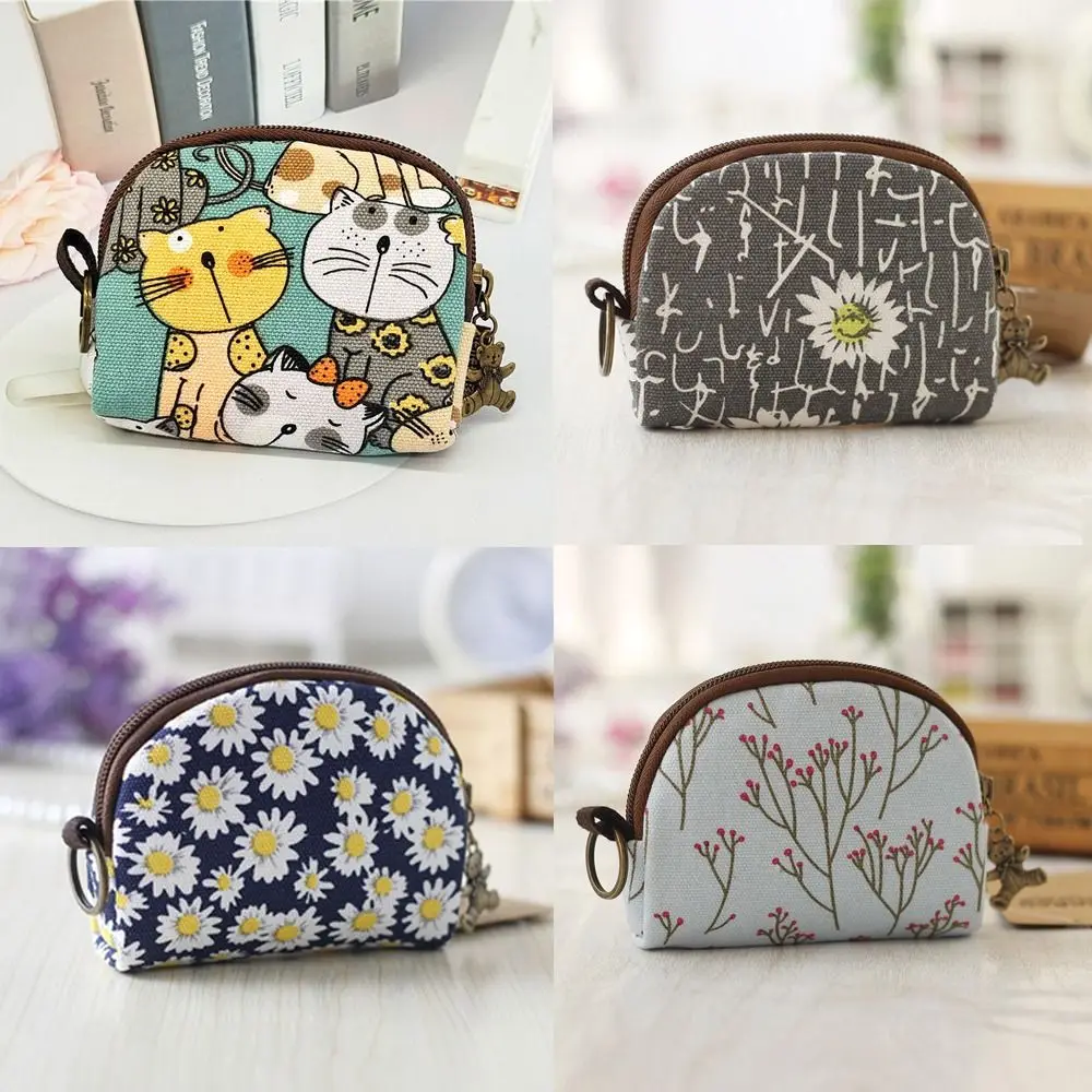

Cute Vintage Coin Purse Canvas Durable Change Money Organizers Cartoon Style Card Holder Pouch Kids Gift Bag