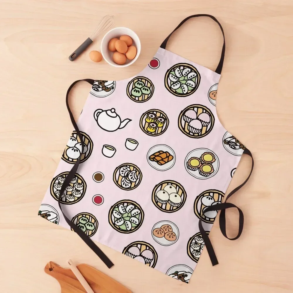 Dim Sum - Pink Pattern Apron cookings for women with personal logo kitchen clothes for men Apron