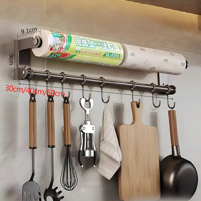 Stainless Steel Kitchen Utensil Shelves Spoon Holder Dishcloth Rack Shelf Wall Kitchen Roll Holder Multi-Purpose Films Hooks