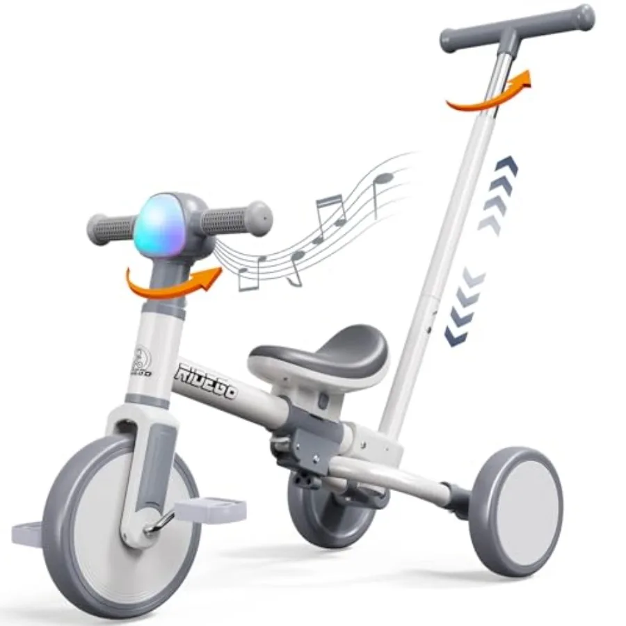 

5-in-1 Tricycle for Toddlers 2-5 Year Olds Balance Bike Toddler Push Bike with Parent Handle RGB Music Light Tool-Free A