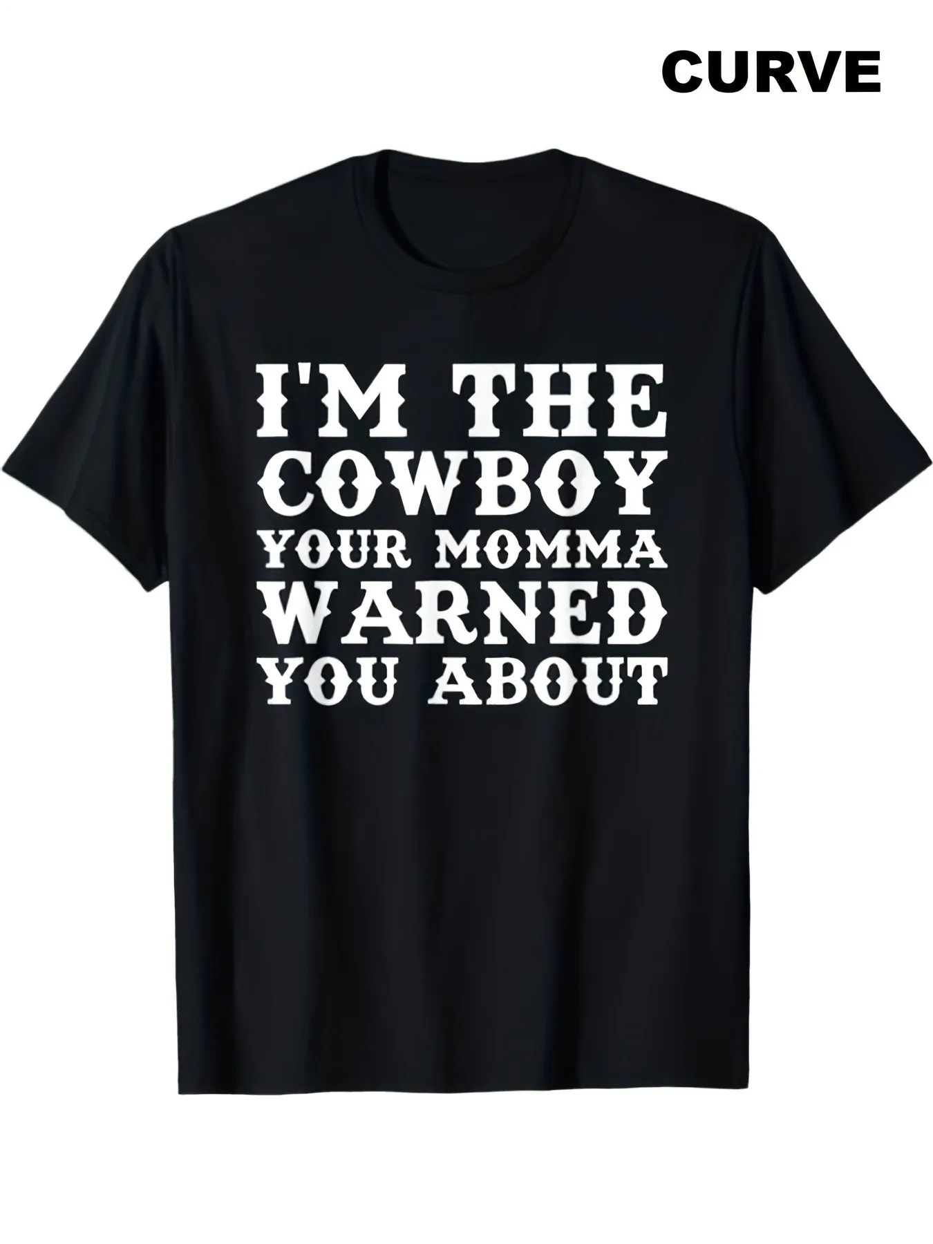 Men's Funny I'M The Cowboy Your Momma Warned You About Western T Shirt, Oversized Black White Cowboy Print Loose Fit Short Sleeve Crew Neck Tee for Rodeo Casual Wear, Humorous Gifts (Machretro Casual Crew Neck Printed T Shirt