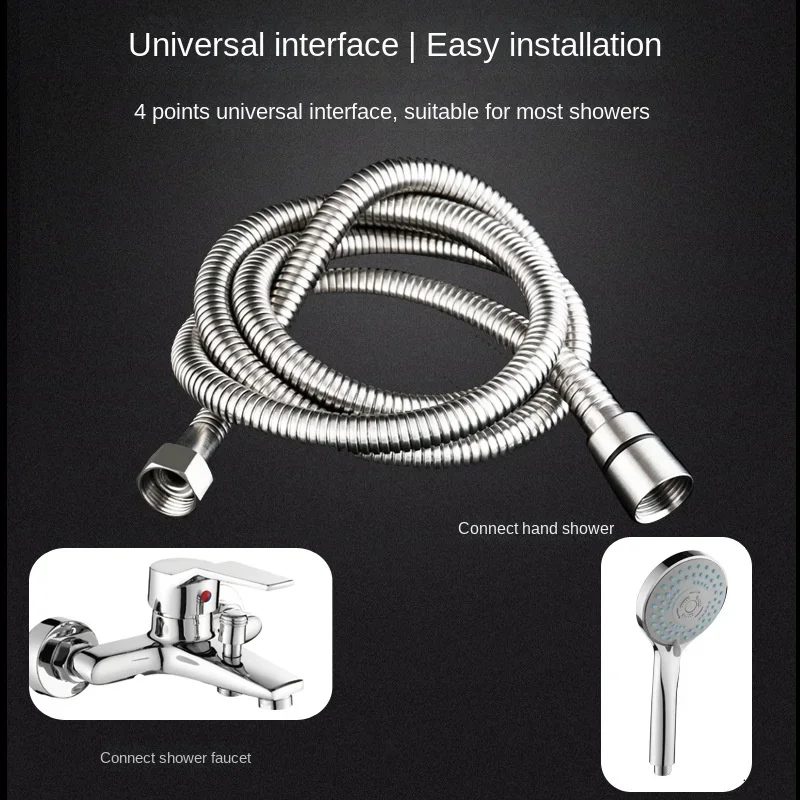 Shower Hose 1.5/2M Black/Silver Flexible Shower Hose Stainless Steel Long Bathroom Shower Pipe Extension Bathroom Accessories