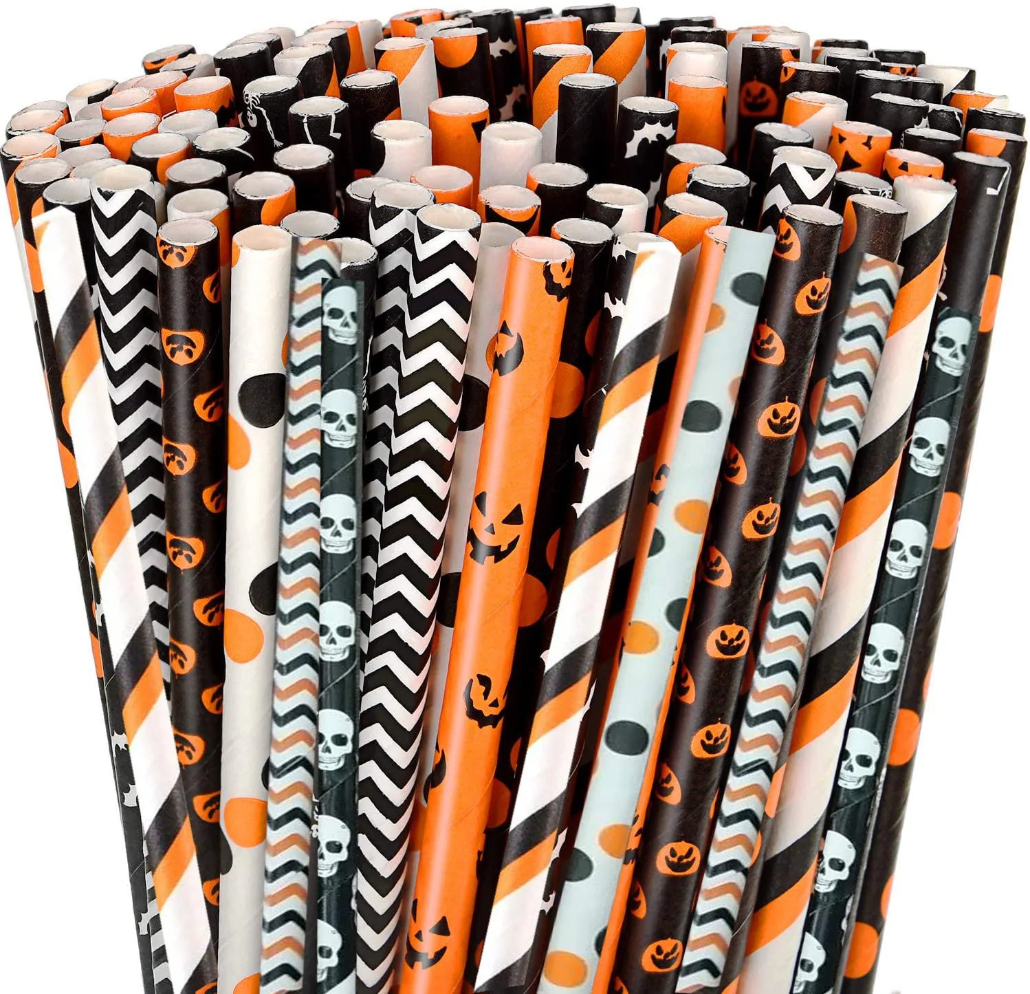 25-200 Stück Halloween Einweg Stroh Kürbis Spinne Schädel Muster Papier Strohhalme Orange Schwarz Dekoration Halloween Party Supplies – Detail 6
