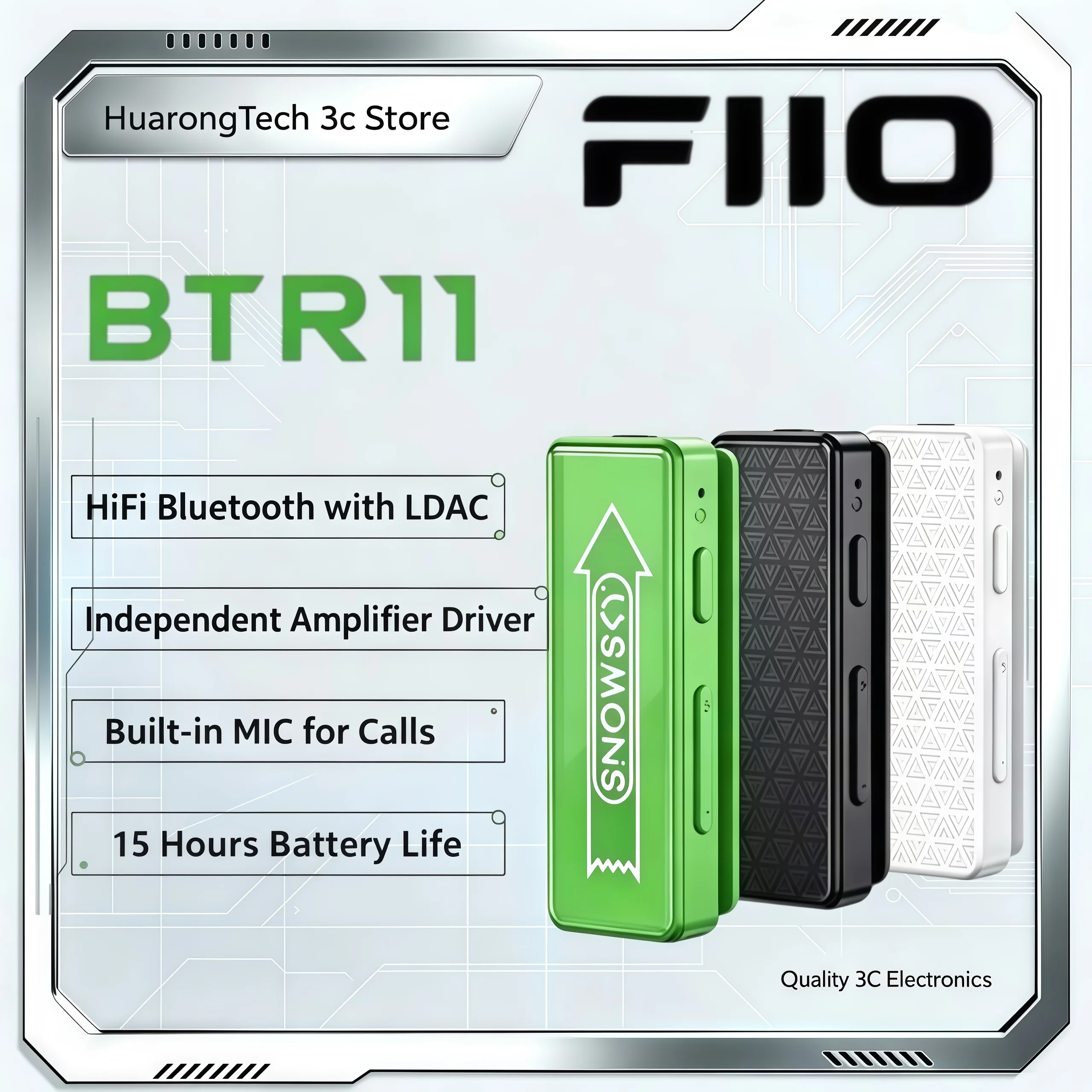 Усилитель для наушников FiiO BTR11, Bluetooth-приемник Hi-Res 5.3, беспроводной автомобильный AUX-адаптер LDAC, 3,5-мм донгл для наушников, автомобильная аудиосистема