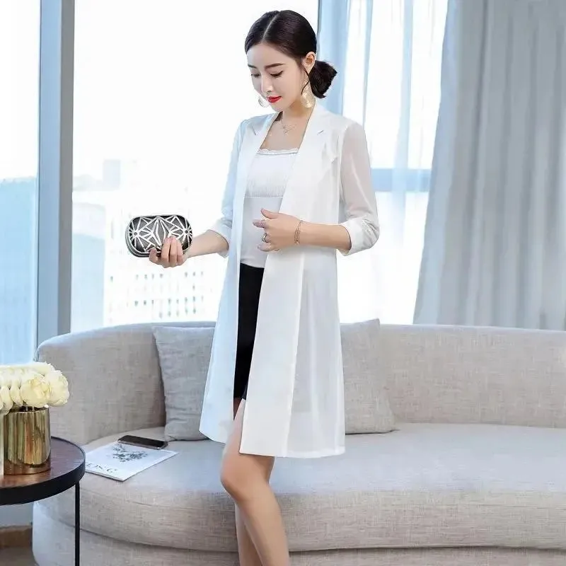 2026Summer New Long Ice Silk Sunscreen Coat Women Openwork lace Cardigan Outwear Ladies Sun Protection Clothing Jacket Shawl Top