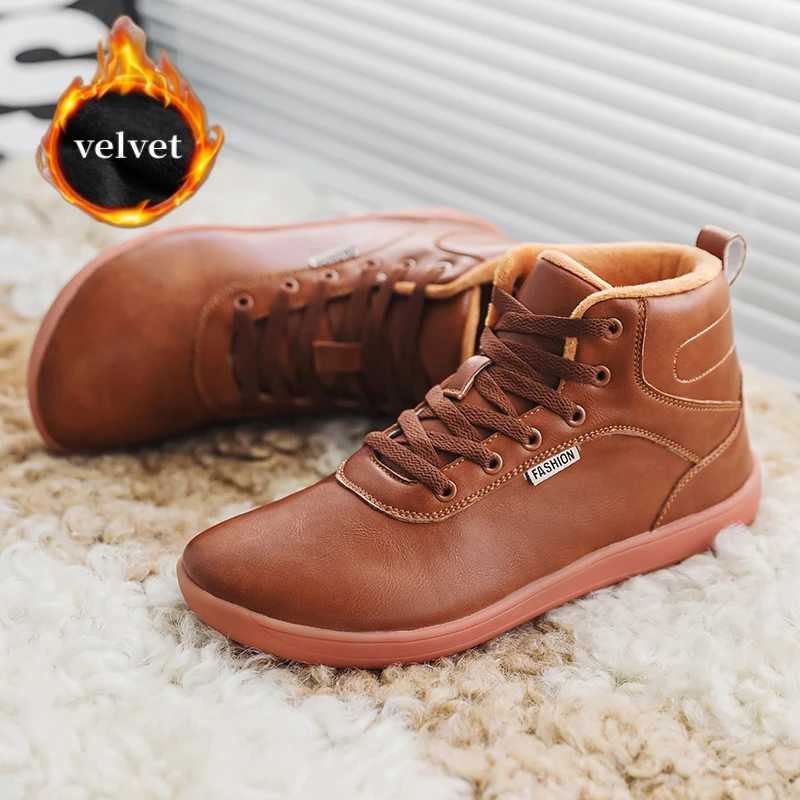

Зимние бархатные кроссовки для босиком, мужские и женские туфли с широким носком, уличная спортивная обувь с высоким берцем, удобная мужская прогулочная обувь унисекс на теплом меху