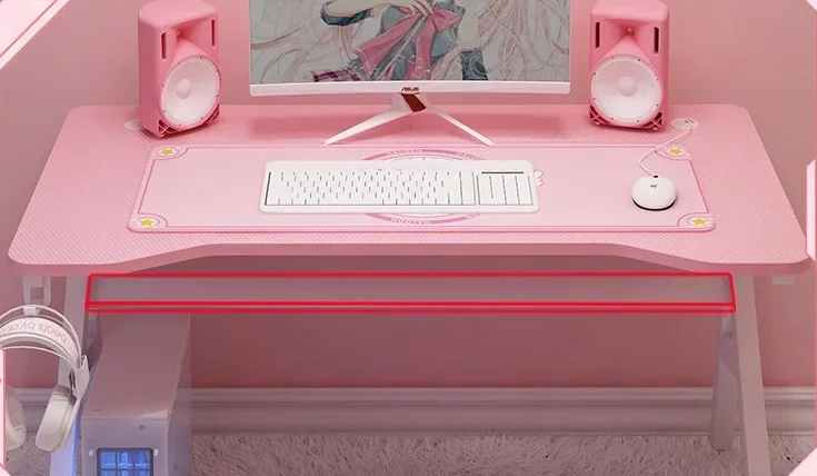 L # Z Shaped Carbon Desktop Computer PC LED Gaming Table Modern Design Cup Holder Headphone Stand Fancy Pink Factory Direct Sale