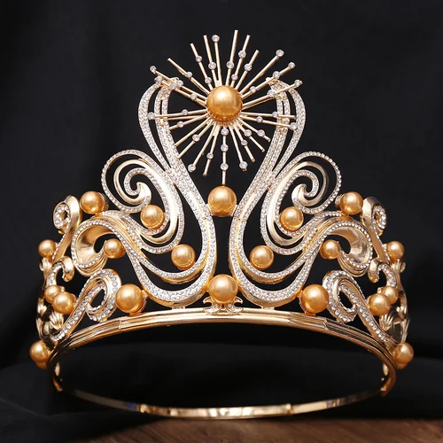 Imagen 2 del producto Tiaras y coronas barrocas grandes para mujer, diadema para fiesta de desfile de belleza, diademas de Metal de lujo, decoración de perlas, joyería para el cabello de boda para novia