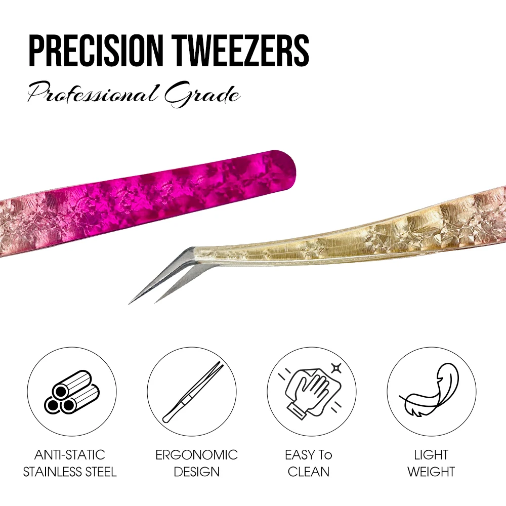 IWYBBeauty الملونة الرموش الملقط عالية الدقة ملاقط من الفولاذ المقاوم للصدأ مكافحة ساكنة pincette رمش ماكياج تمديد أدوات