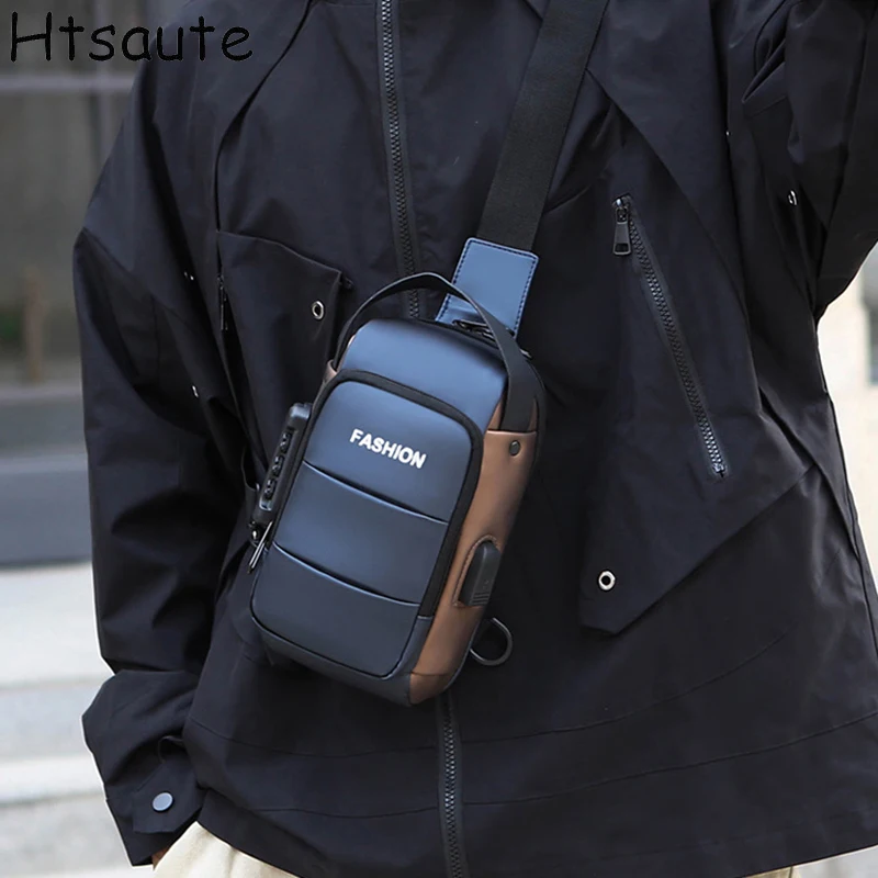 

Anti-theft Combination Lock Chest Bags With USB Charging Port Men Business Storage Crossbody Bag Casual Travel Chest Packs Male