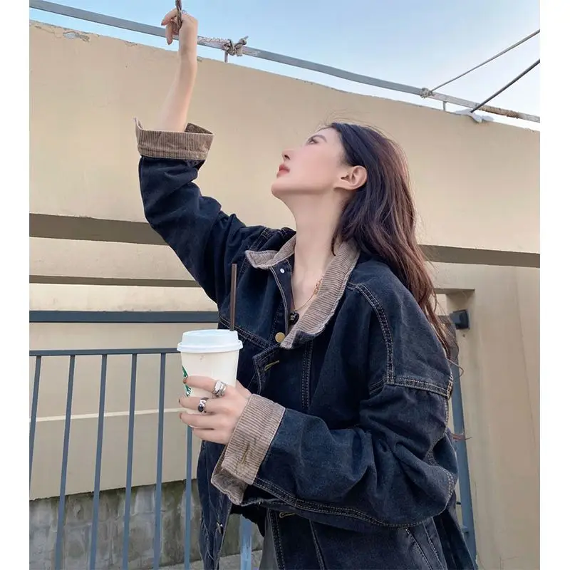 เสื้อโค้ทเดนิมสำหรับผู้หญิง ฤดูหนาว ติดกระดุมแป๊ก บุผ้ากำมะหยี่ สไตล์สตีมพังก์ รัดเอว มีฮู้ด อุ่นสบาย ทรงบาน คล้ายผ้าฟลีซ แบบมีชั้น