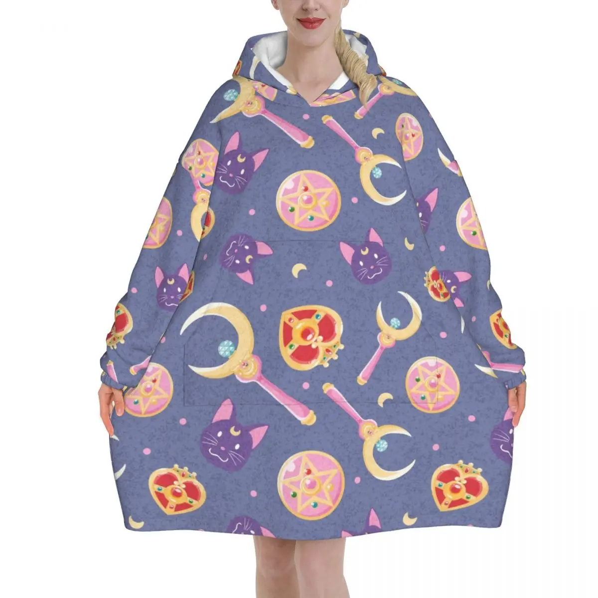 

Негабаритное носимое одеяло Sailors Moons, зимние подарки для женщин и мужчин, ультрамягкие плюшевые теплые толстовки в стиле аниме, одеяла с карманом