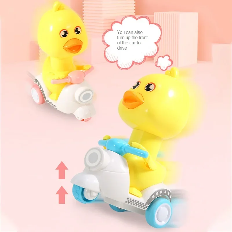 Little Yellow Duck Motorcycle Cute Inertia Toy No Batteries Needed Press & Watch Playtime Fun