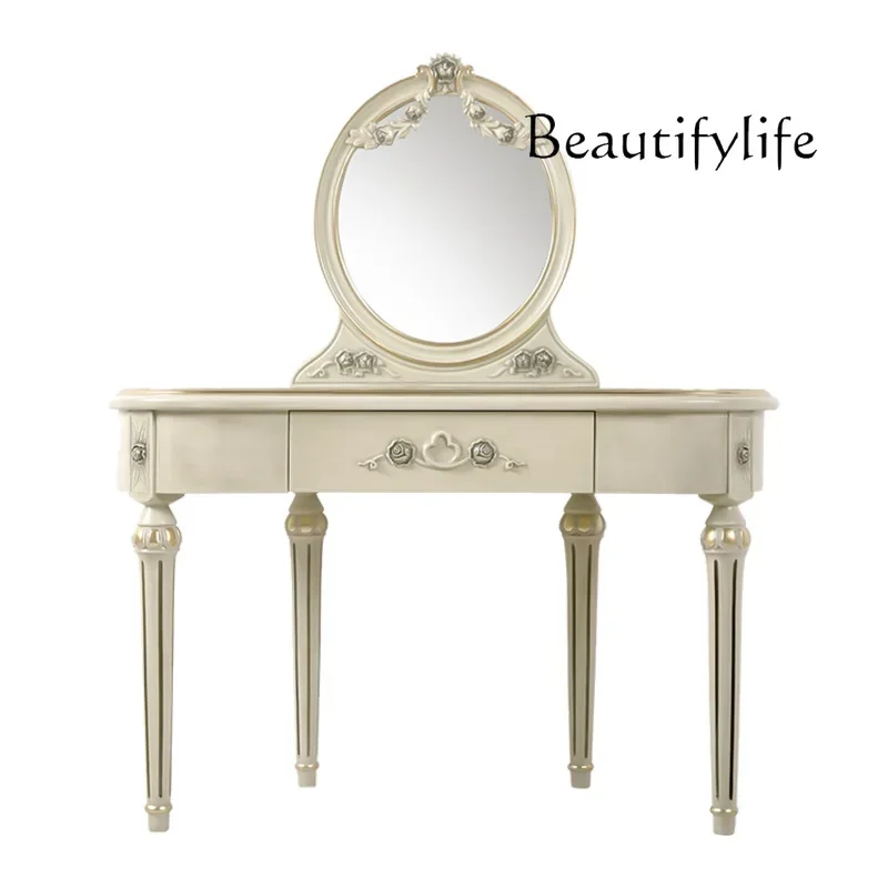 

Light luxury solid wood dresser American retro makeup table European style makeup table table stool combination