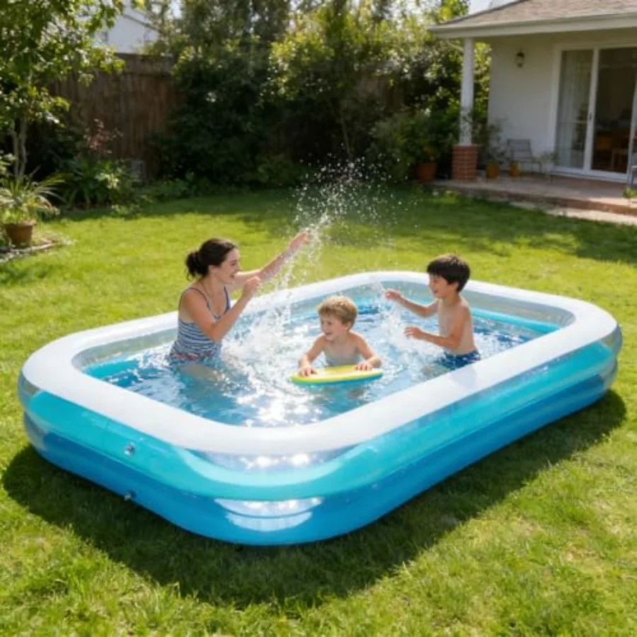 Backyard summer pool for kids aged 3-12: inflatable rectangular 120x72 inch, BPA-free thickened PVC, blue, ASTM certified with