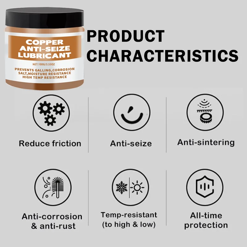 Graxa de cobre antiaderente 50/100g, graxa para manutenção automotiva, lubrificante versátil para freios de carro