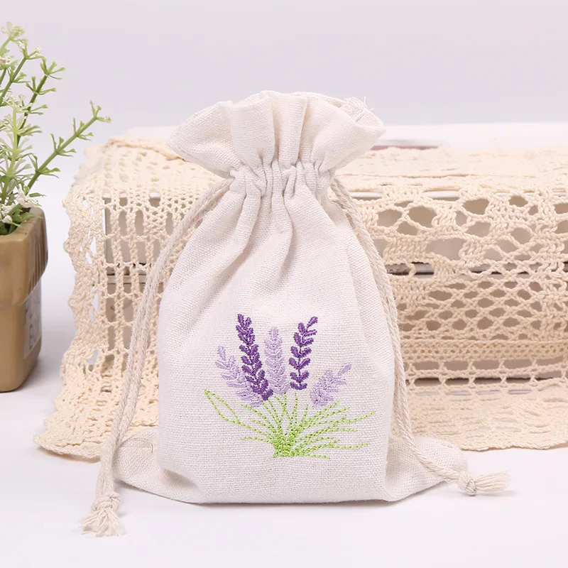 10pcs Lavender Pouches Dry Flower Aroma Bags Embroidery Lavender Pouches Cotton Jute Seeds Bags Aromatherapy Bags Can Print logo