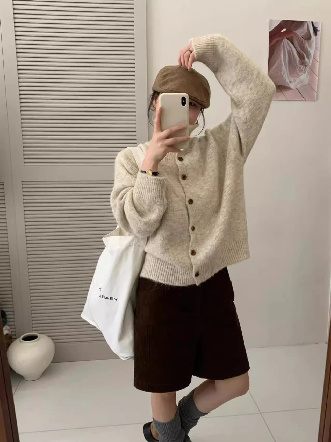 

Korean Sle Soft Light ey Single Button Stand Collar Women's Knitted Loose High Collar Sweater Autumn Winter Outerwear