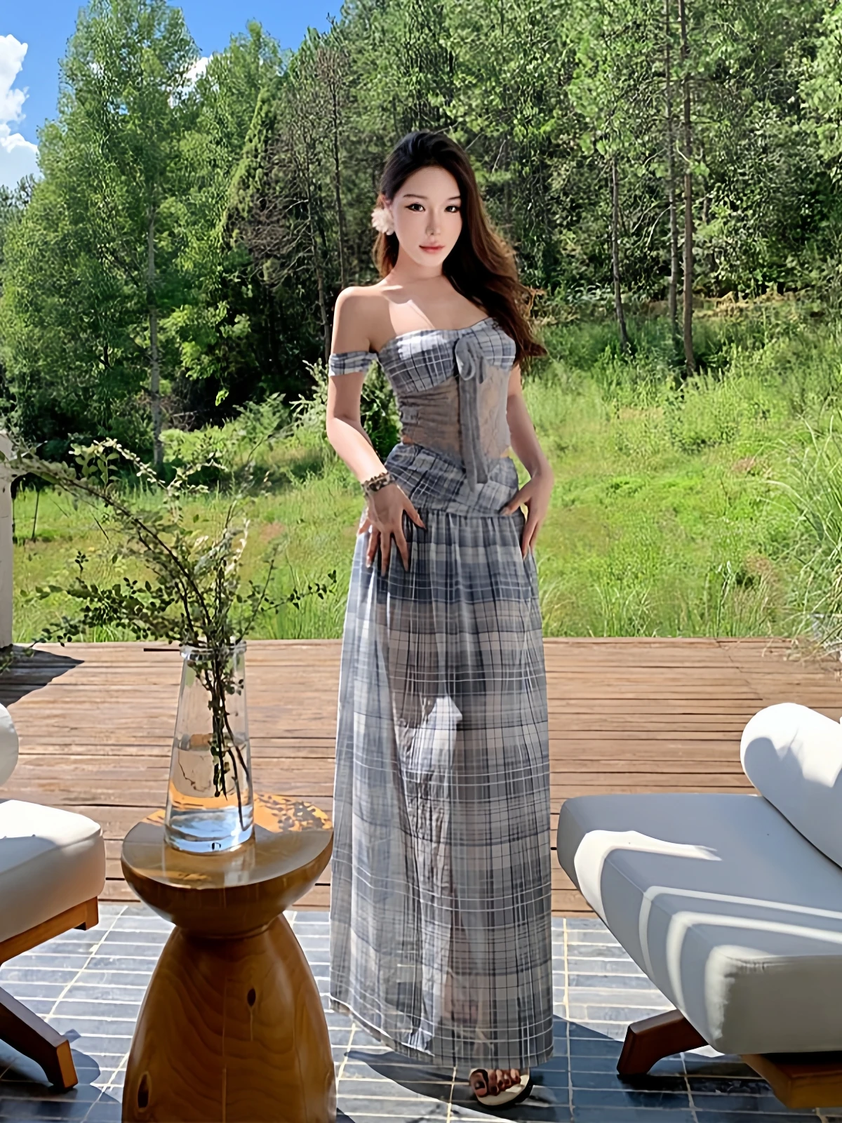 

Summer Beach Vaion Dopane Set Beautiful Lace Splicing Tube Top Two Piece Suit for Outing Sli Faionable Breathable