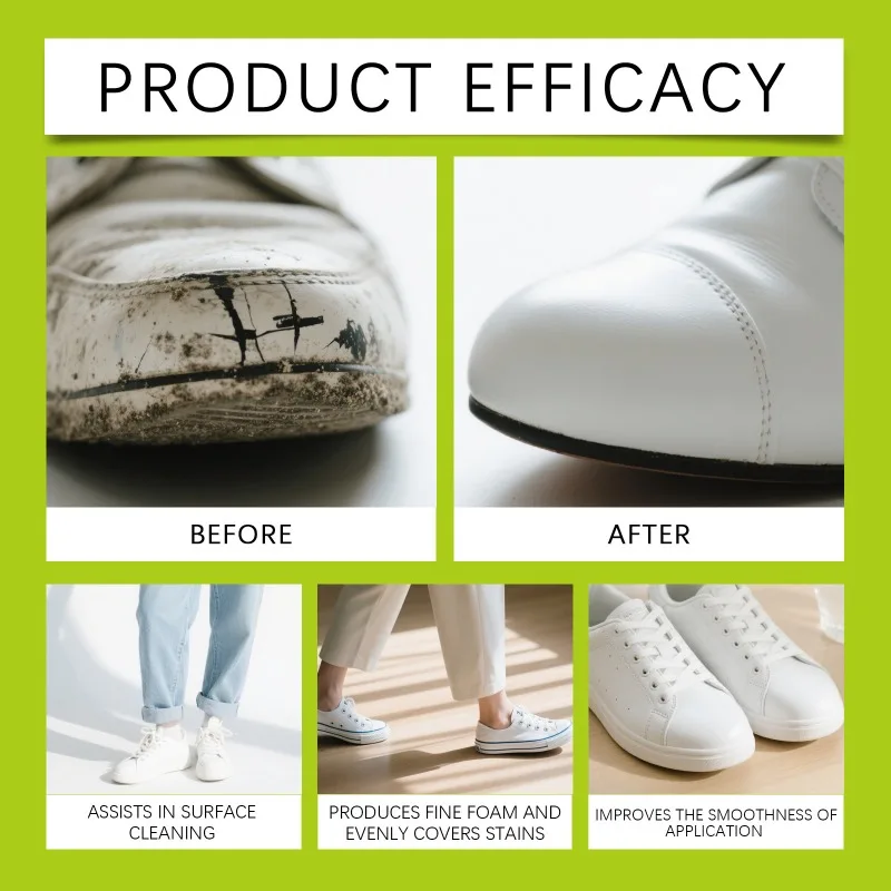 White Shoe Cleaner Sneaker Cleaning Kit Foam Cleaner Shoe Whitener Stain Remover Waterless Yellowing Remover 100ml Deep Clean