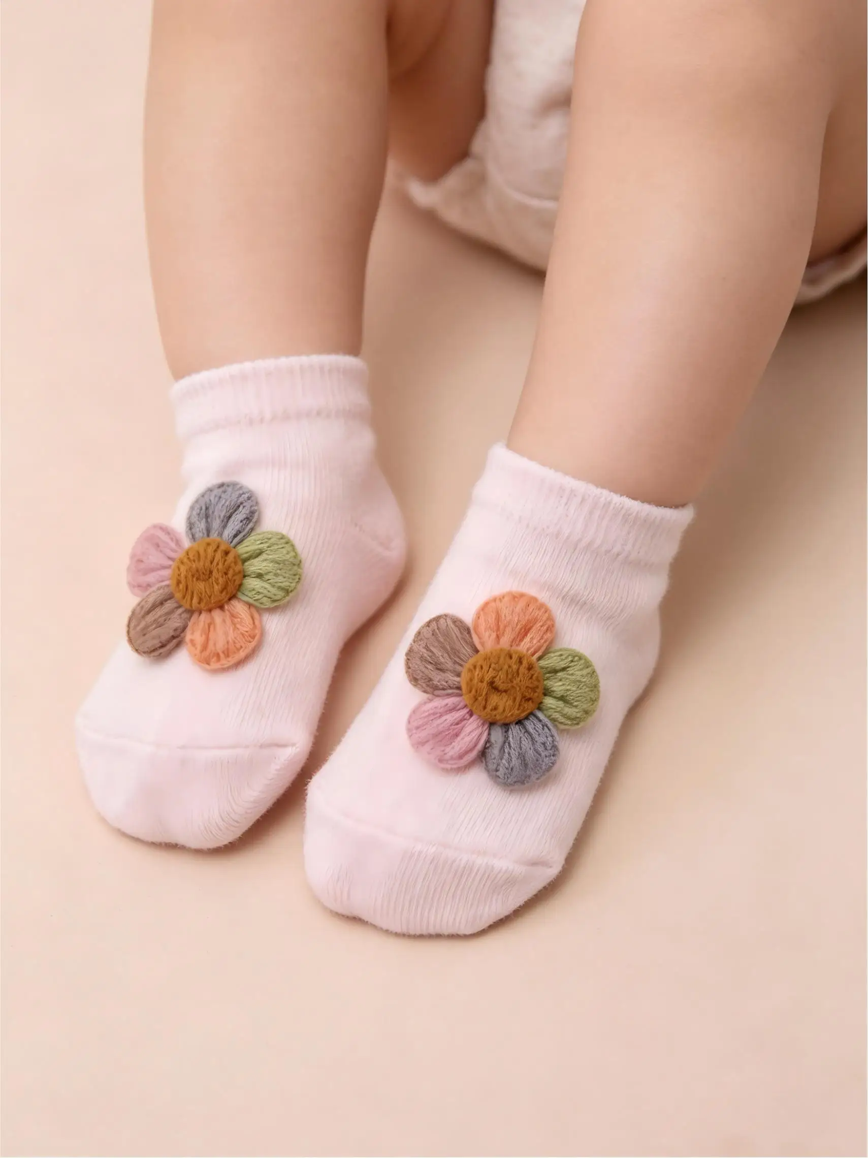 4Pack Newborn Girl Solid Color Invisible Socks Cute Multicolor Floral Decor Grips Bottom Soft Cotton Baby Walking Socks Fit 0-2Y