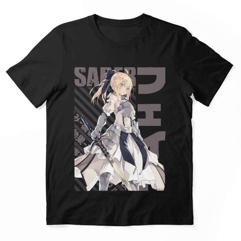 Saber Fate Stay Night Anime Graphic T-Shirt Japanese Manga Vintage Print Unisex Short Sleeve Casual Streetwear Tee