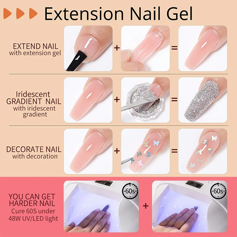 UR SUGAR 15ml Light Nude Quick Extension Gel 12Colors Soak Off UV LED White Clear Building Gel Manicure Nail Construction Gel