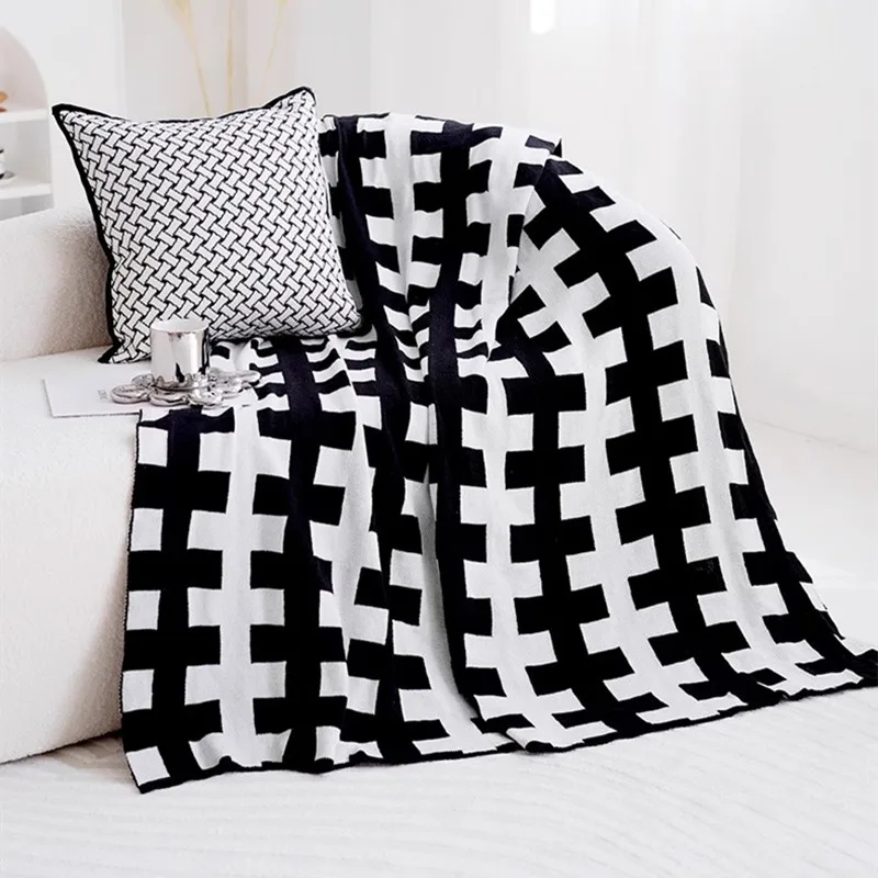 

Black White Striped Sofa Blanket Nordic Living Room Sofa Bedroom Bed Decoration Knitted Sofa Blanket Picnic Blanket Quilt