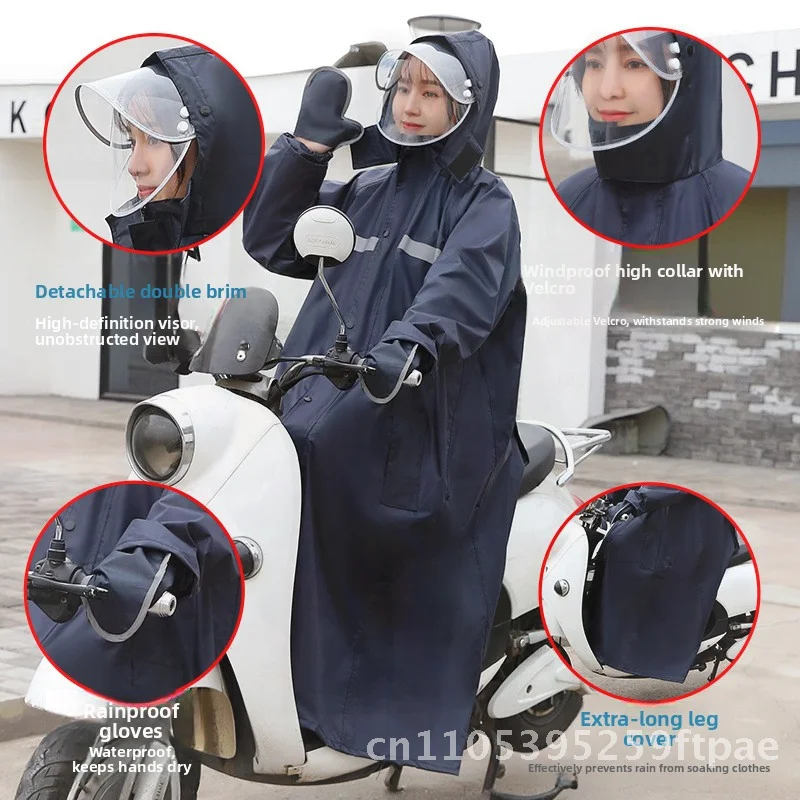 

Long Body Split Raincoat for Women Men Cycling Hiking Electric Bicycle Special Poncho Waterproof Pongee Fabric Adult Size XXL
